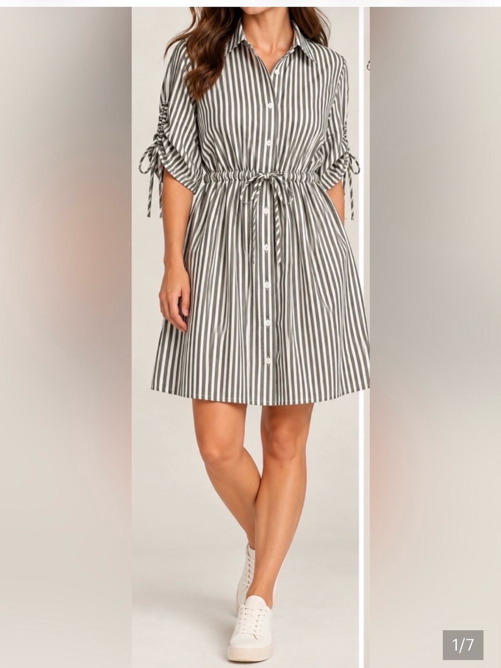 LOFT Black & White Striped Button-Front Mini Dress